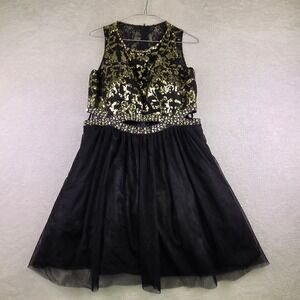 Bee Darlin Black Gold Sequin Lace Tulle Cutout Cocktail Dress 15/16